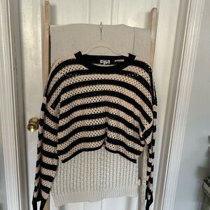 Striped Black and Cream Women's cropped Sweater